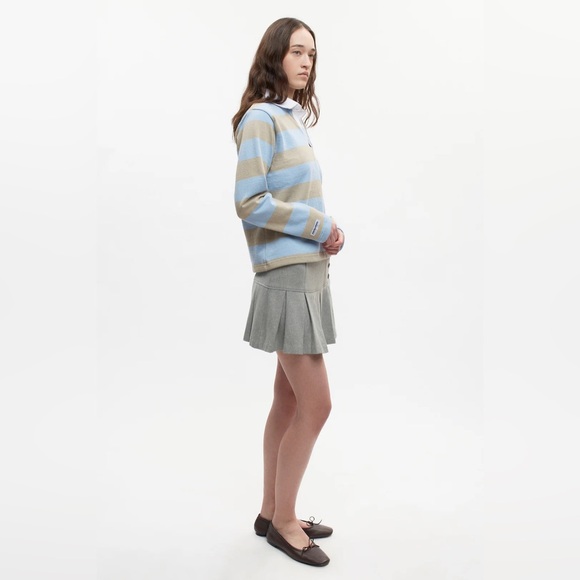 KOTN Shrunken Rugby Shirt - Taupe/Powder Cropped Striped Cotton Longsleeve - Picture 5 of 7